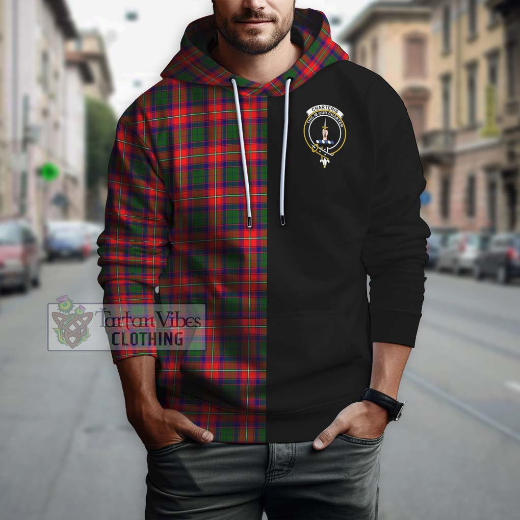 Charteris Tartan Hoodie with Family Crest and Half Of Me Style Zip Hoodie - Tartanvibesclothing Shop