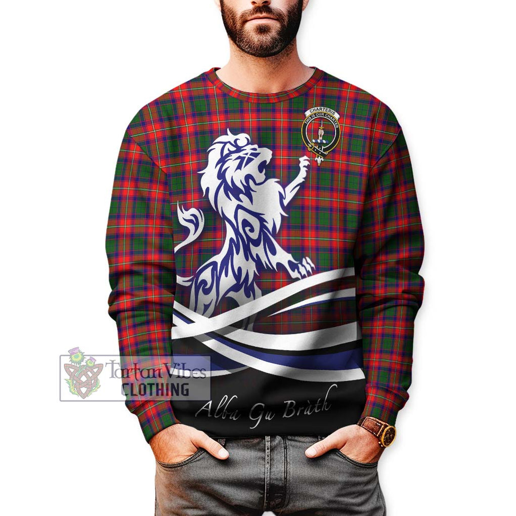 Charteris Tartan Sweatshirt with Alba Gu Brath Regal Lion Emblem Unisex - Tartanvibesclothing Shop