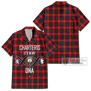 Charteris Tartan Short Sleeve Button Shirt with Family Crest DNA In Me Style