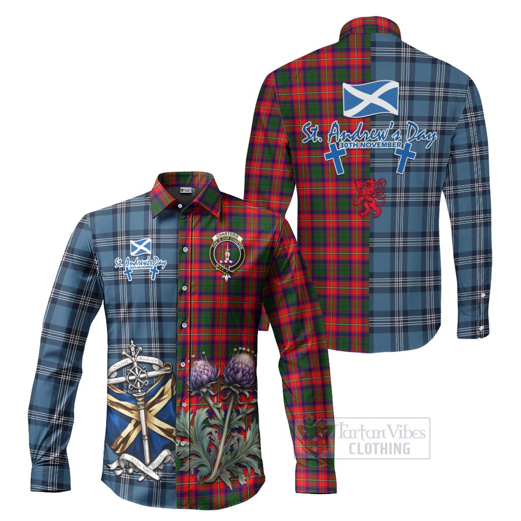 Tartan Vibes Clothing Charteris Tartan Long Sleeve Button Shirt Happy St. Andrew's Day Half Tartan Style