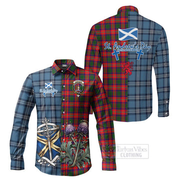 Charteris Tartan Long Sleeve Button Shirt Happy St. Andrew's Day Half Tartan Style