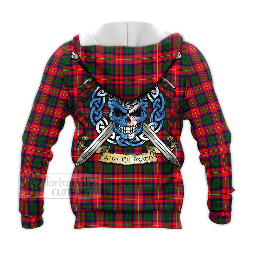 Tartan Vibes Clothing Charteris Tartan Knitted Hoodie with Family Crest Celtic Skull Style