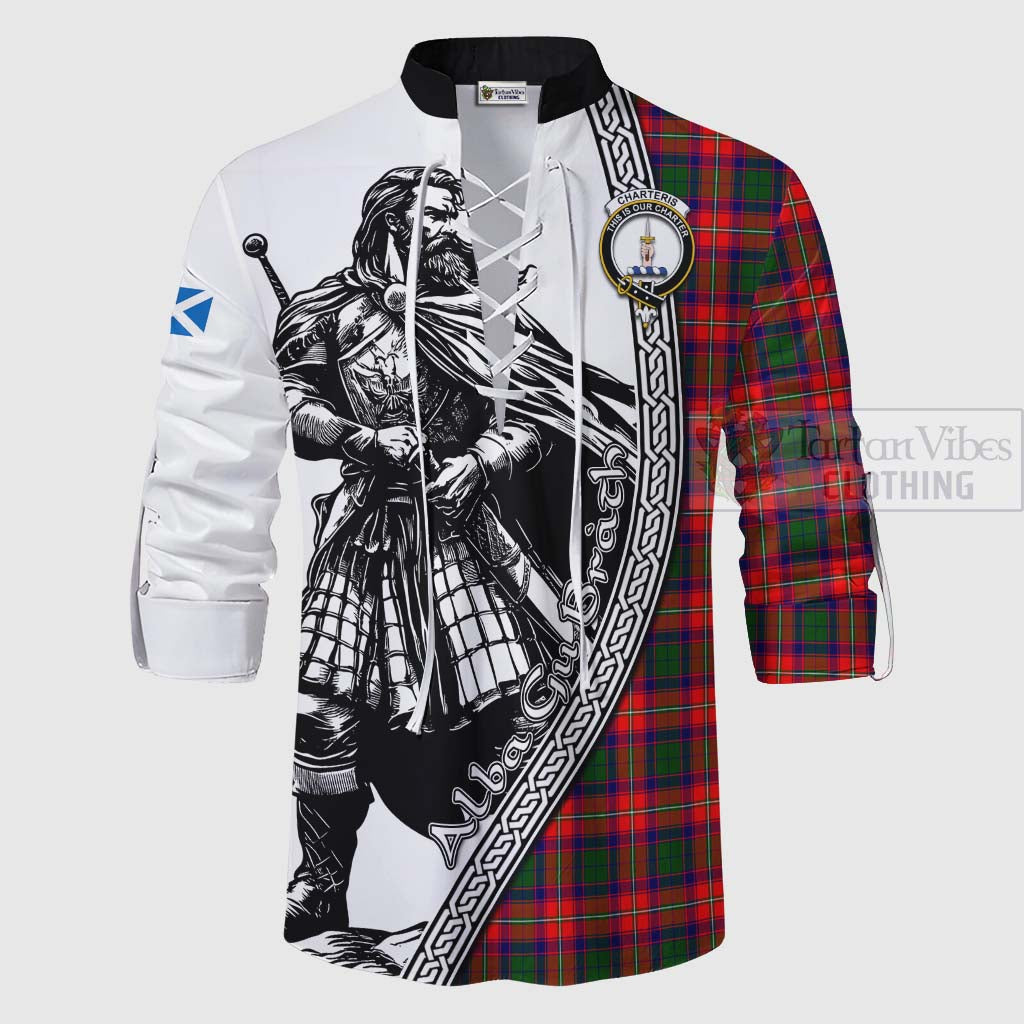 Tartan Vibes Clothing Charteris Tartan Clan Crest Ghillie Kilt Shirt with Highlander Warrior Celtic Style