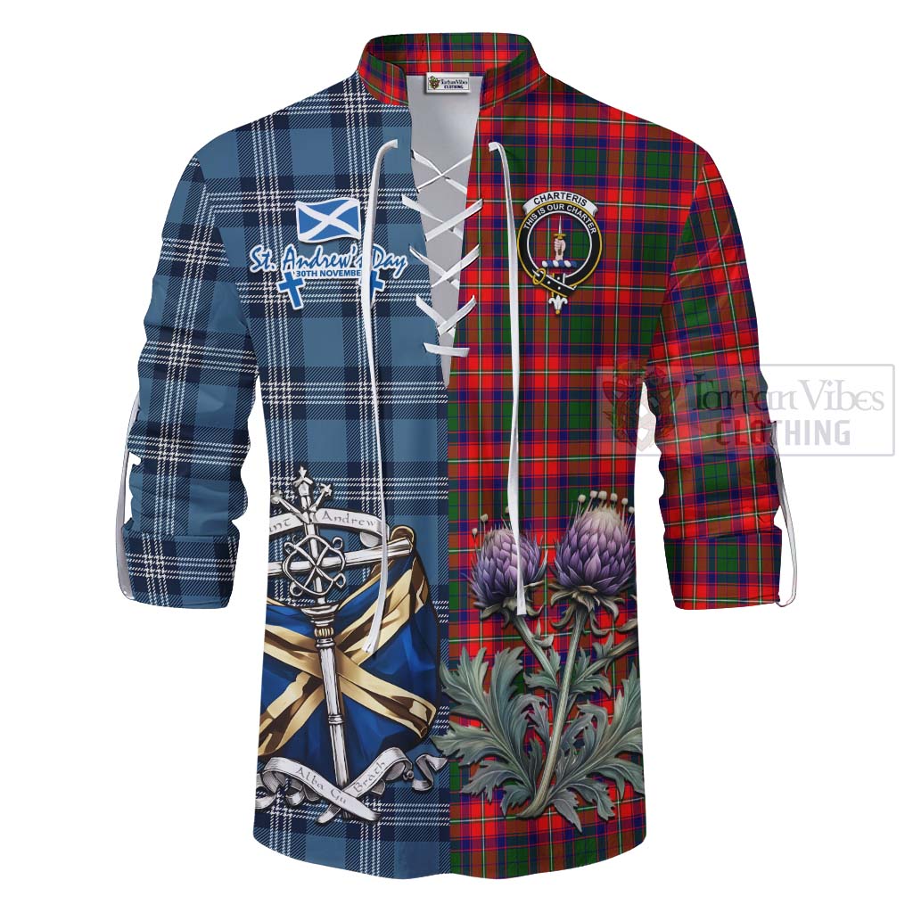 Tartan Vibes Clothing Charteris Tartan Ghillie Kilt Shirt Happy St. Andrew's Day Half Tartan Style