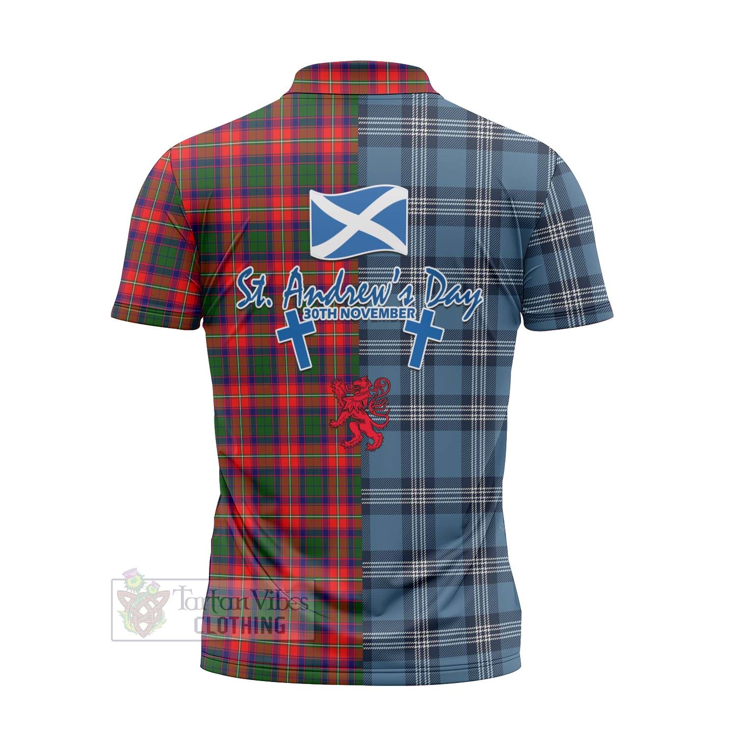 Tartan Vibes Clothing Charteris Tartan Zipper Polo Shirt Happy St. Andrew's Day Half Tartan Style