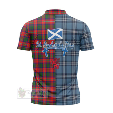 Charteris Tartan Zipper Polo Shirt Happy St. Andrew's Day Half Tartan Style