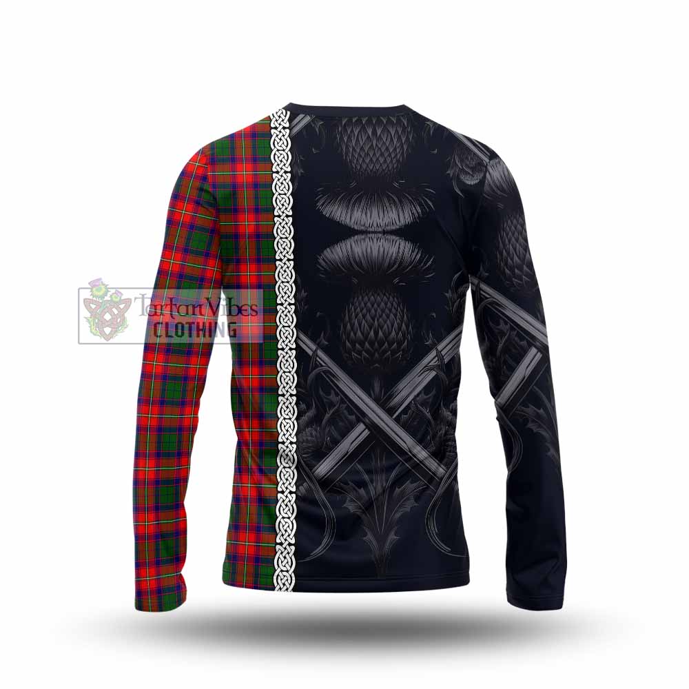 Tartan Vibes Clothing Charteris Tartan Long Sleeve T-Shirt with Family Crest Cross Sword Thistle Celtic Vibes