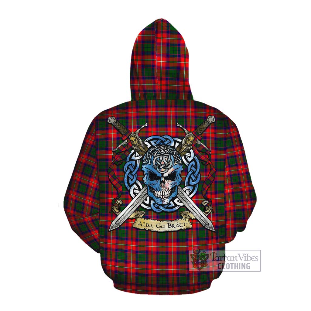 Tartan Vibes Clothing Charteris Tartan Cotton Hoodie with Family Crest Celtic Skull Style