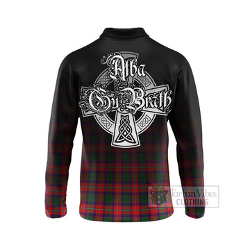 Charteris Tartan Long Sleeve Polo Shirt Featuring Alba Gu Brath Family Crest Celtic Inspired