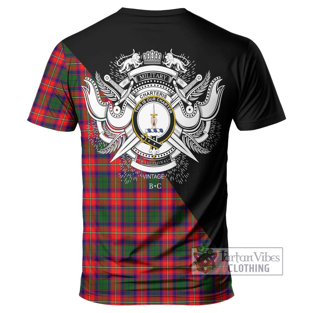 Charteris Tartan T-Shirt with Family Crest and Military Logo Style - Tartanvibesclothing Shop