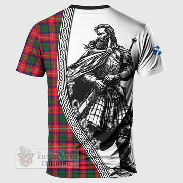 Charteris Tartan Clan Crest T-Shirt with Highlander Warrior Celtic Style