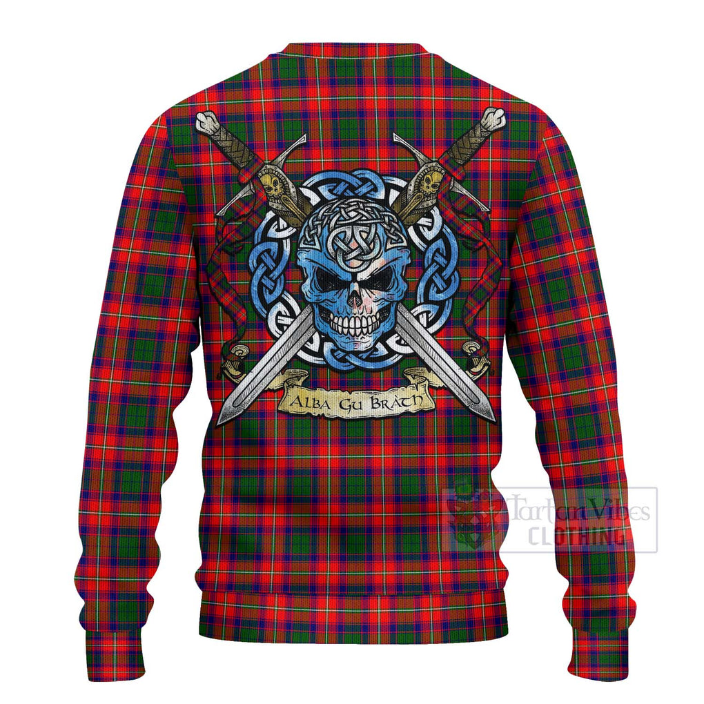 Tartan Vibes Clothing Charteris Tartan Knitted Sweater with Family Crest Celtic Skull Style