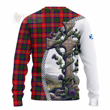 Charteris Tartan Knitted Sweater with Family Crest and St. Andrew's Cross Accented by Thistle Vines