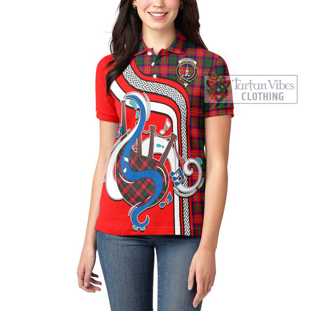 Charteris Tartan Women's Polo Shirt with Epic Bagpipe Style - Tartanvibesclothing Shop