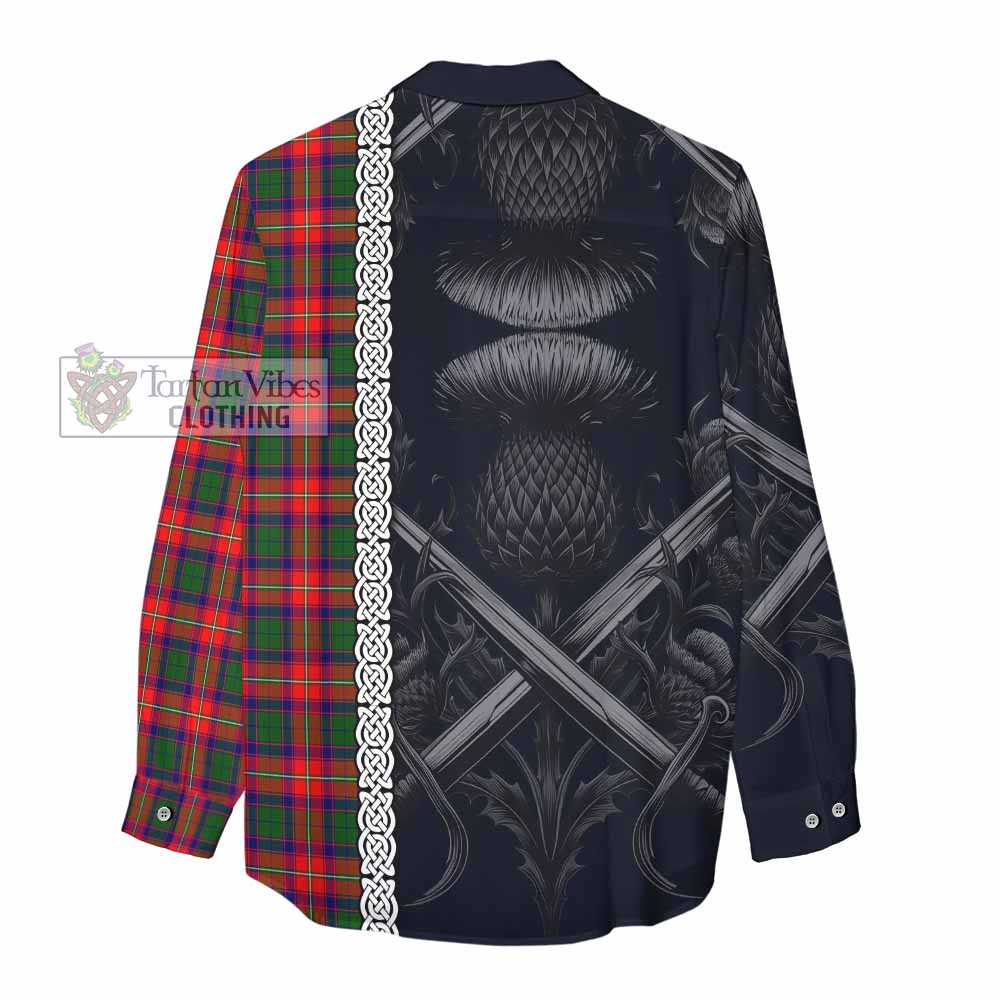 Tartan Vibes Clothing Charteris Tartan Women's Casual Shirt with Family Crest Cross Sword Thistle Celtic Vibes