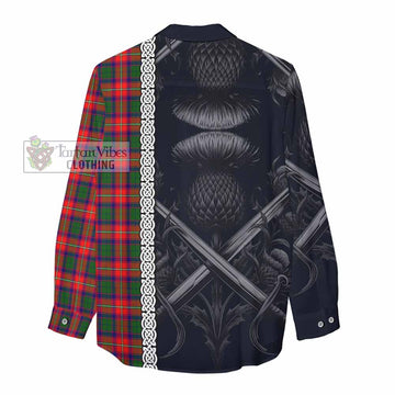 Charteris Tartan Women's Casual Shirt with Family Crest Cross Sword Thistle Celtic Vibes