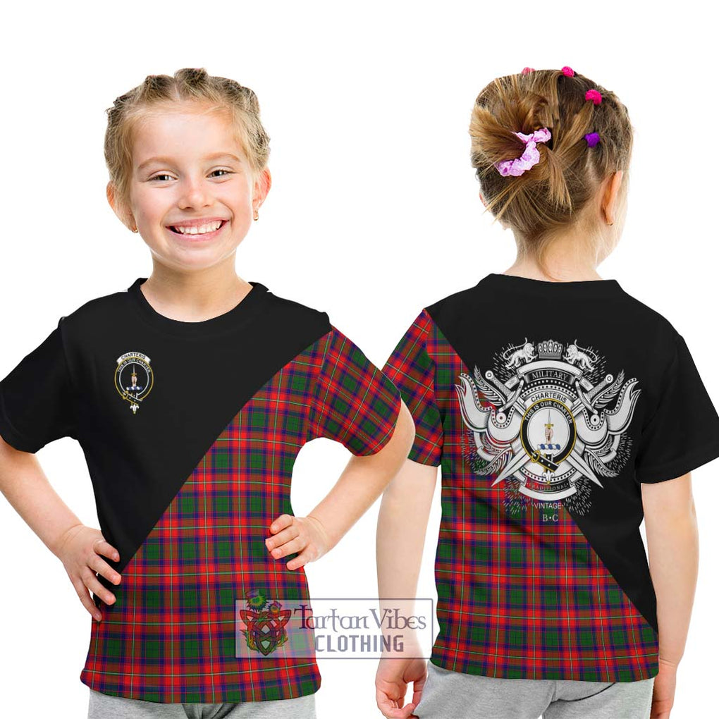 Charteris Tartan Kid T-Shirt with Family Crest and Military Logo Style - Tartanvibesclothing Shop