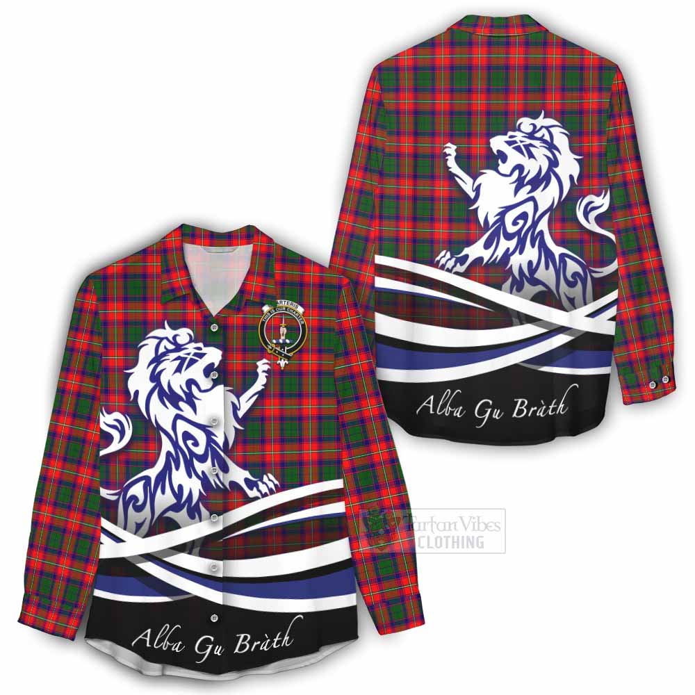 Tartan Vibes Clothing Charteris Tartan Women's Casual Shirt with Alba Gu Brath Regal Lion Emblem