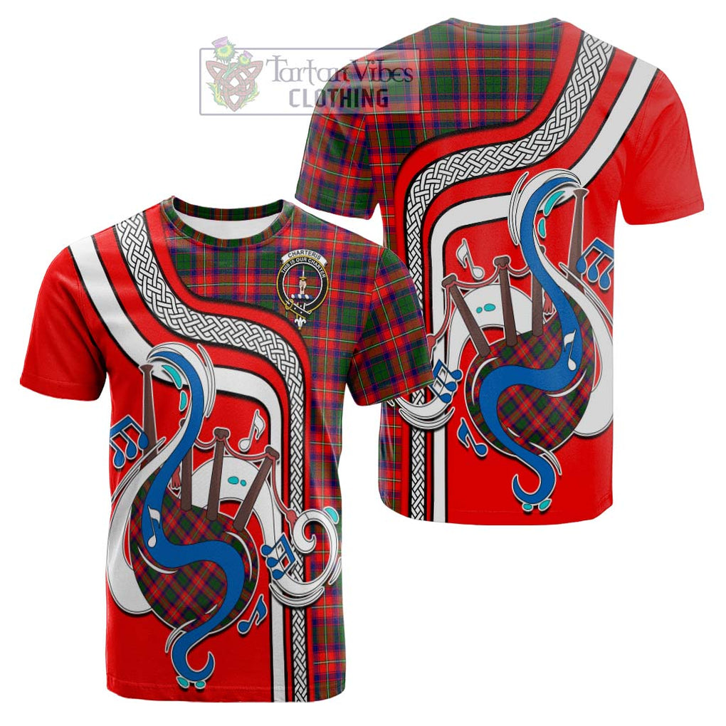 Tartan Vibes Clothing Charteris Tartan Cotton T-shirt with Epic Bagpipe Style