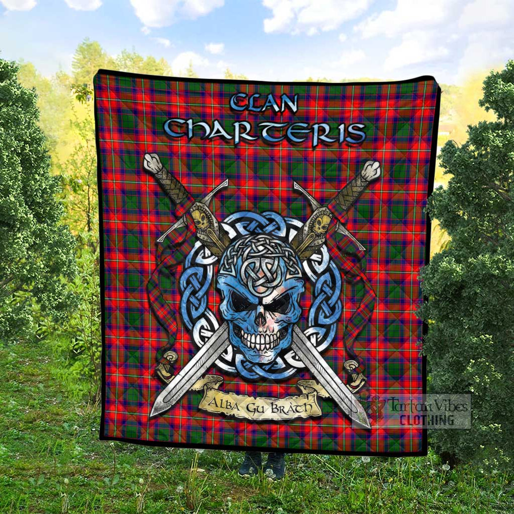 Tartan Vibes Clothing Charteris Tartan Quilt with Celtic Skull Alba Gu Brath Style