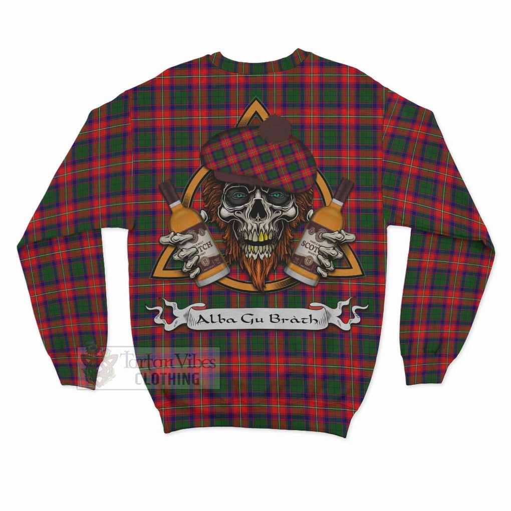 Tartan Vibes Clothing Charteris Tartan Sweatshirt with Family Crest and Bearded Skull Holding Bottles of Whiskey