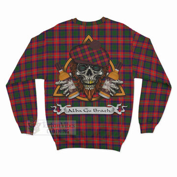 Charteris Tartan Sweatshirt with Family Crest and Bearded Skull Holding Bottles of Whiskey