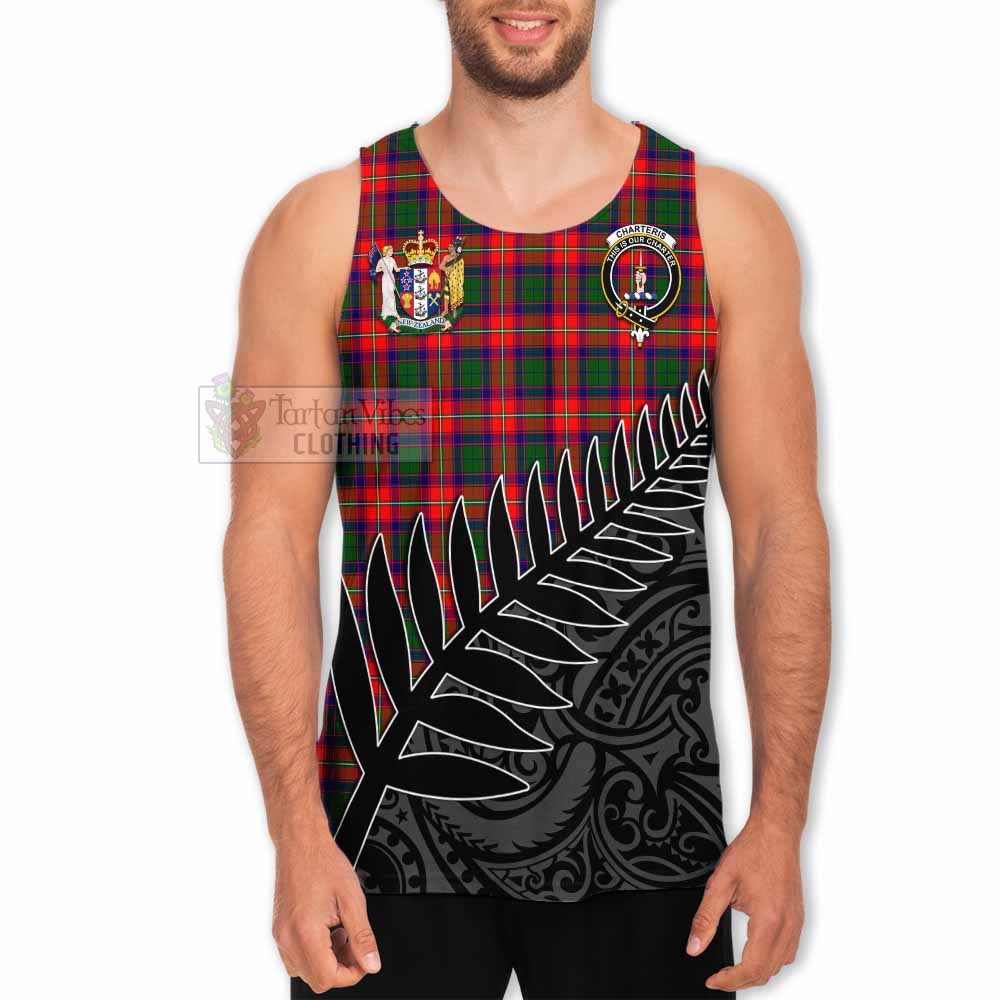 Tartan Vibes Clothing Charteris Crest Tartan Men's Tank Top with New Zealand Silver Fern Half Style