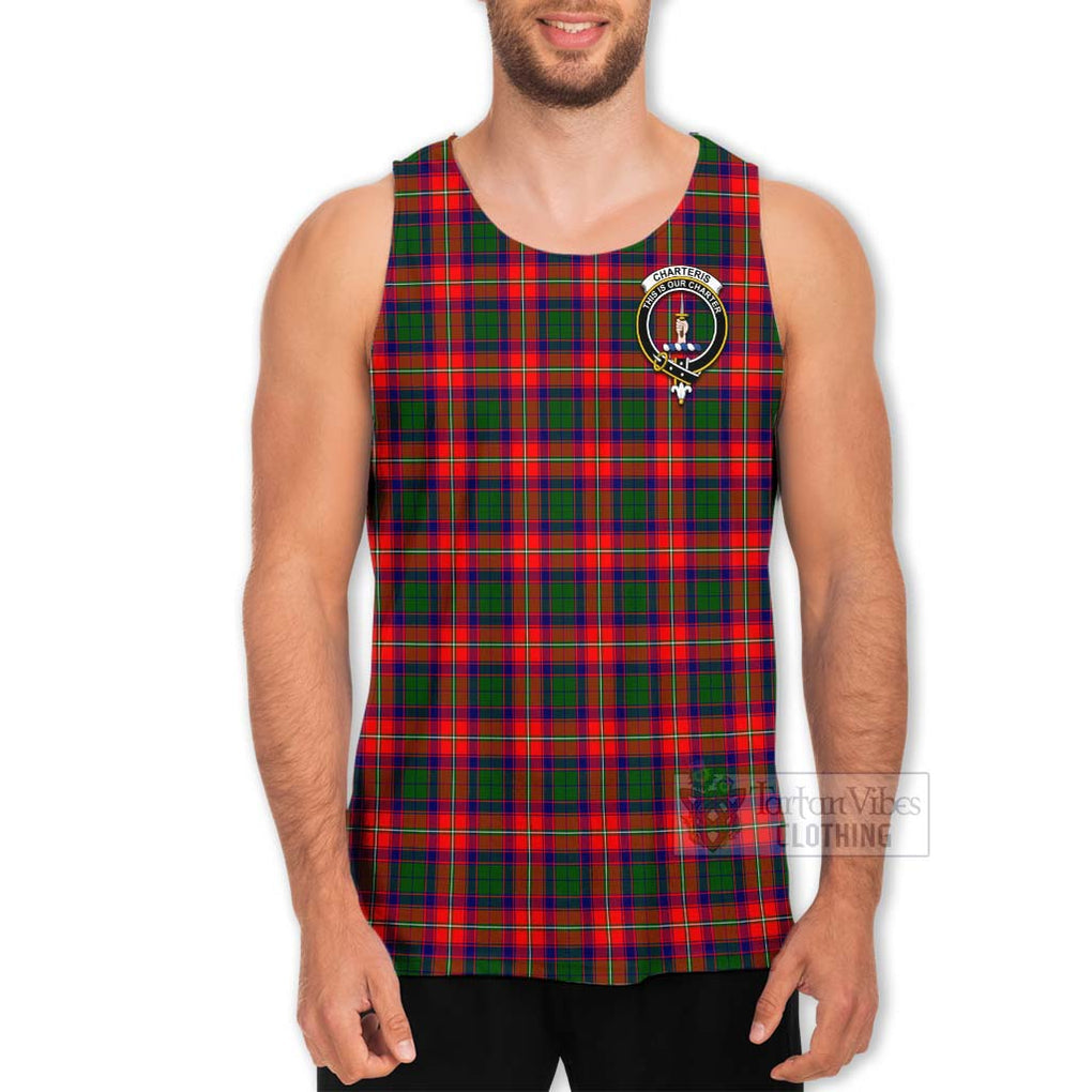 Tartan Vibes Clothing Charteris Tartan Men's Tank Top with Family Crest and Bearded Skull Holding Bottles of Whiskey