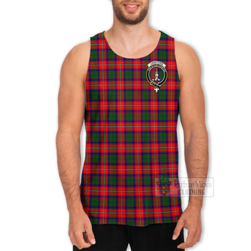 Charteris Tartan Men's Tank Top with Family Crest and Bearded Skull Holding Bottles of Whiskey