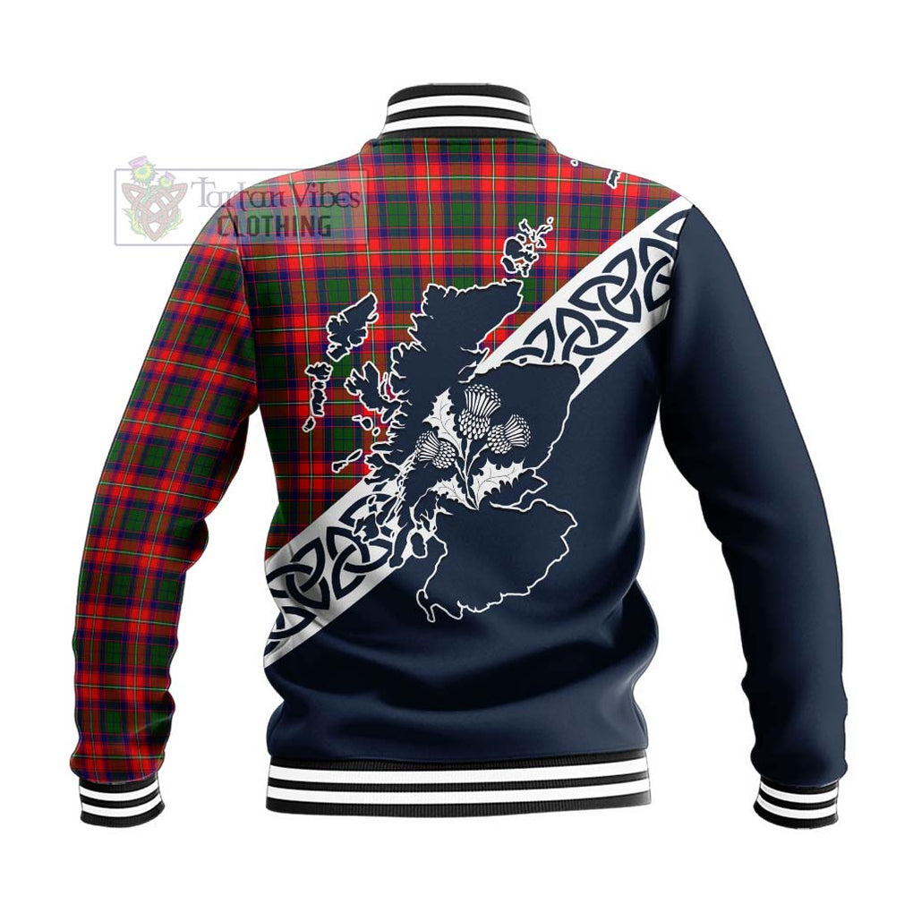 Tartan Vibes Clothing Charteris Tartan Baseball Jacket Featuring Thistle and Scotland Map