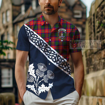 Charteris Tartan Short Sleeve Button Shirt Featuring Thistle and Scotland Map