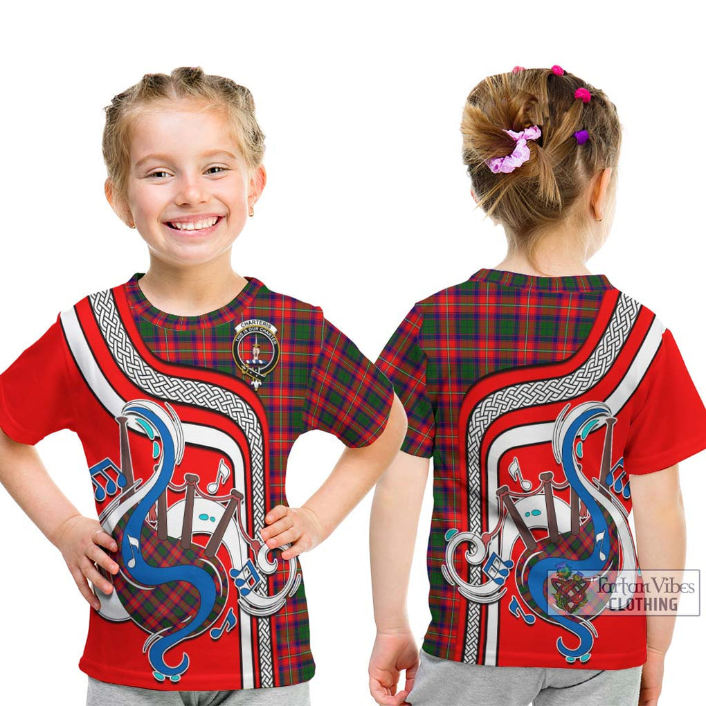 Tartan Vibes Clothing Charteris Tartan Kid T-Shirt with Epic Bagpipe Style