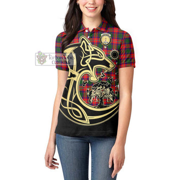 Charteris Tartan Women's Polo Shirt with Family Crest Celtic Wolf Style