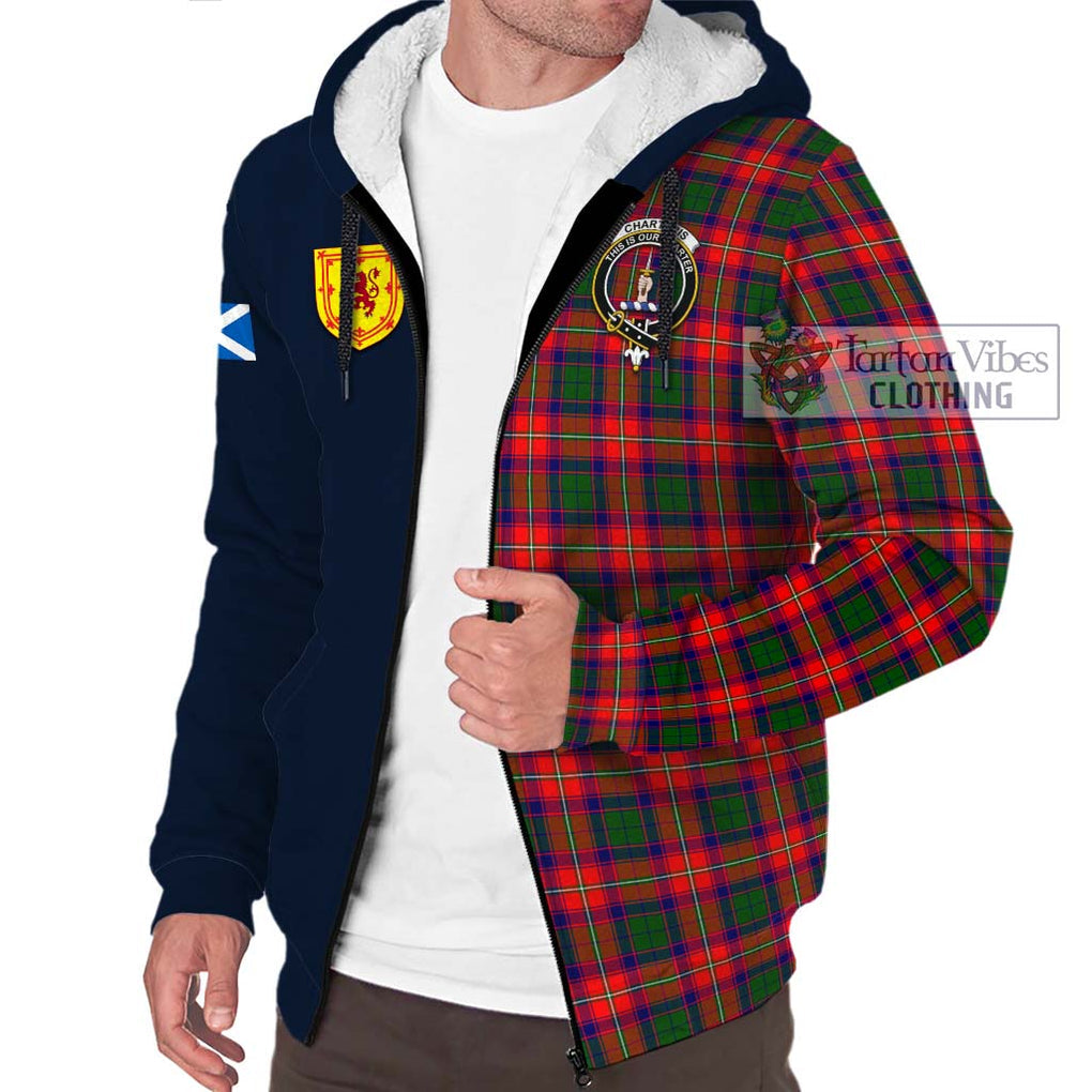 Tartan Vibes Clothing Charteris Tartan Sherpa Hoodie with Scottish Lion Royal Arm Half Style