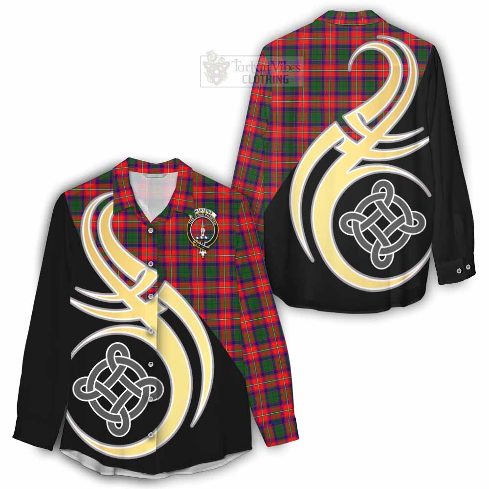 Tartan Vibes Clothing Charteris Tartan Women's Casual Shirt with Family Crest and Celtic Symbol Style