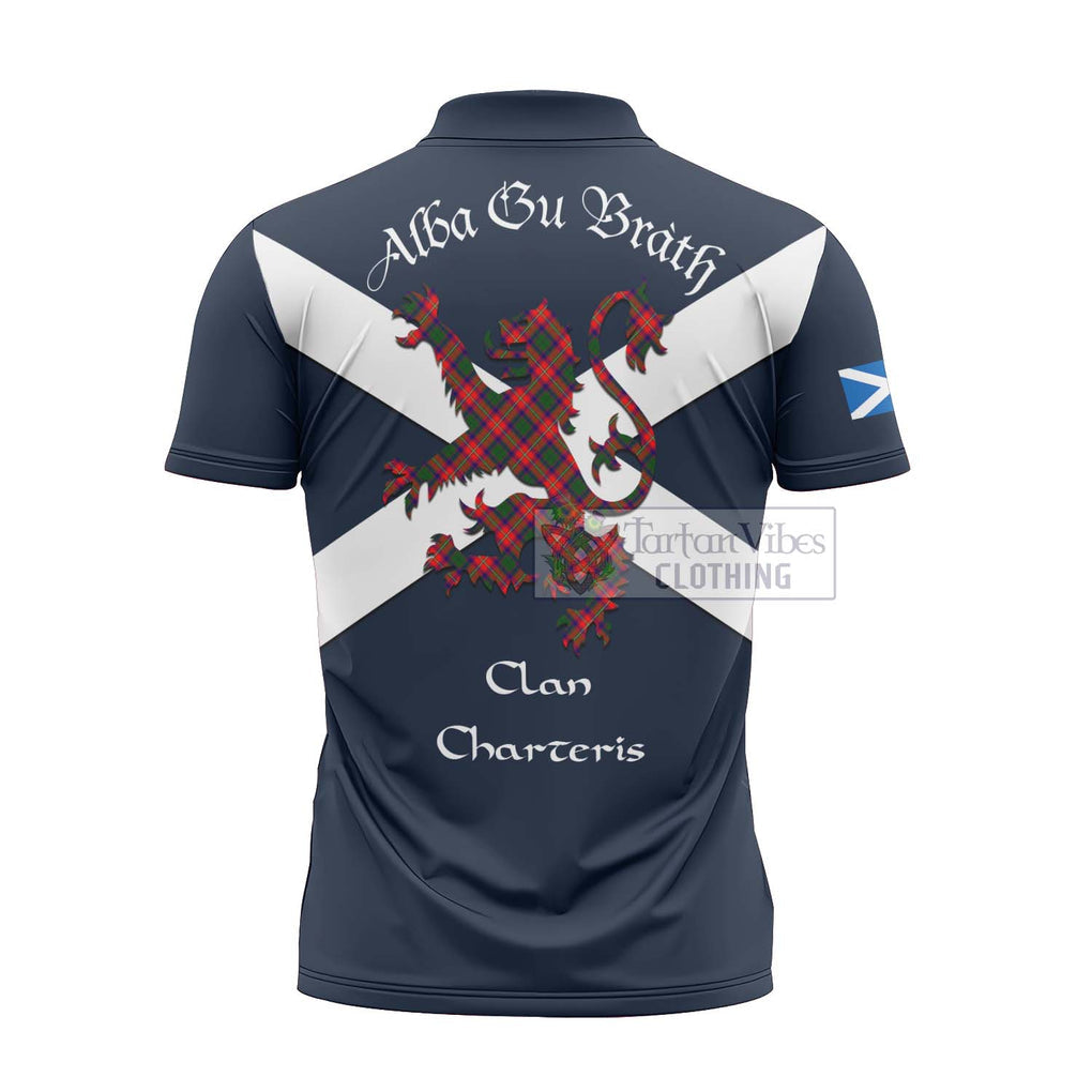 Tartan Vibes Clothing Charteris Tartan Lion Rampant Zipper Polo Shirt – Proudly Display Your Heritage with Alba Gu Brath and Clan Name