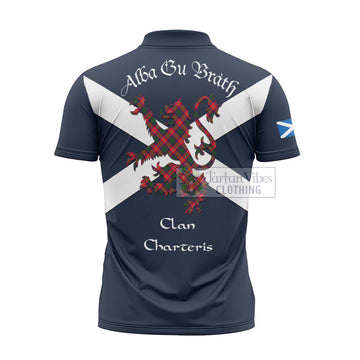 Charteris Tartan Lion Rampant Zipper Polo Shirt Proudly Display Your Heritage with Alba Gu Brath and Clan Name