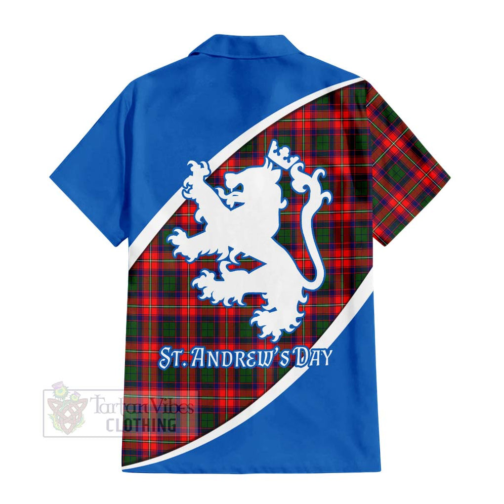 Tartan Vibes Clothing Charteris Family Crest Tartan Short Sleeve Button Shirt Celebrate Saint Andrew's Day in Style