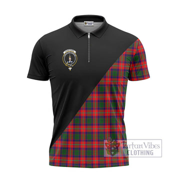 Charteris Tartan Zipper Polo Shirt with Family Crest and Military Logo Style