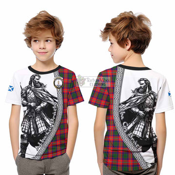 Charteris Tartan Clan Crest Kid T-Shirt with Highlander Warrior Celtic Style