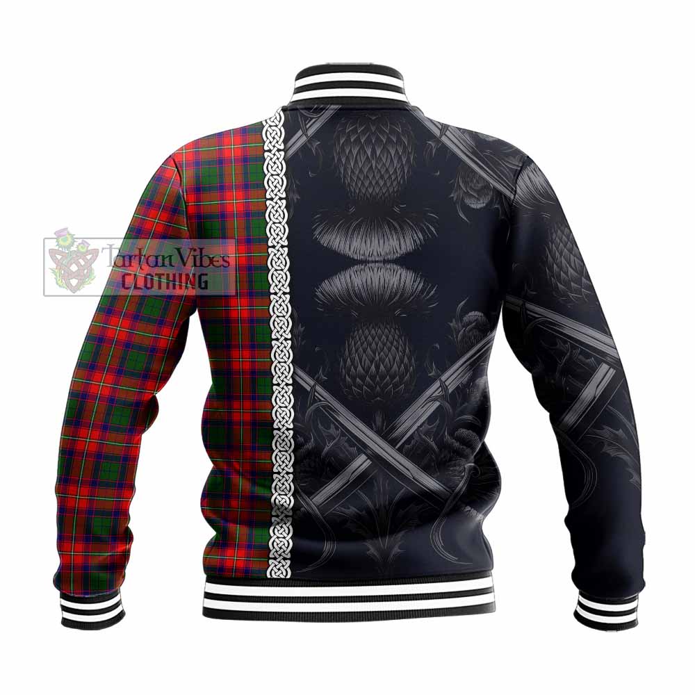 Tartan Vibes Clothing Charteris Tartan Baseball Jacket with Family Crest Cross Sword Thistle Celtic Vibes