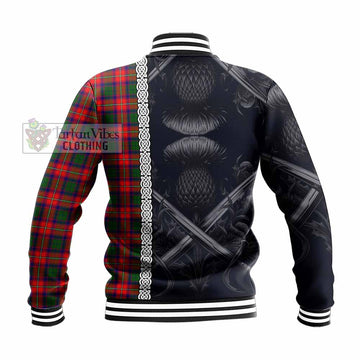 Charteris Tartan Baseball Jacket with Family Crest Cross Sword Thistle Celtic Vibes