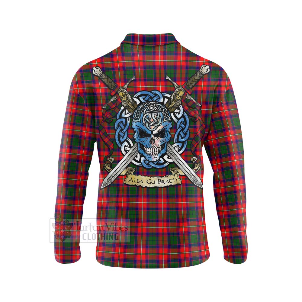 Tartan Vibes Clothing Charteris Tartan Long Sleeve Polo Shirt with Family Crest Celtic Skull Style