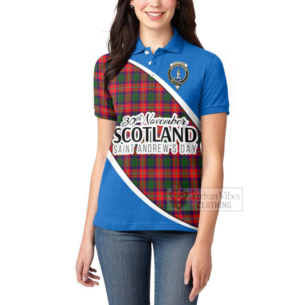 Tartan Vibes Clothing Charteris Family Crest Tartan Women's Polo Shirt Celebrate Saint Andrew's Day in Style