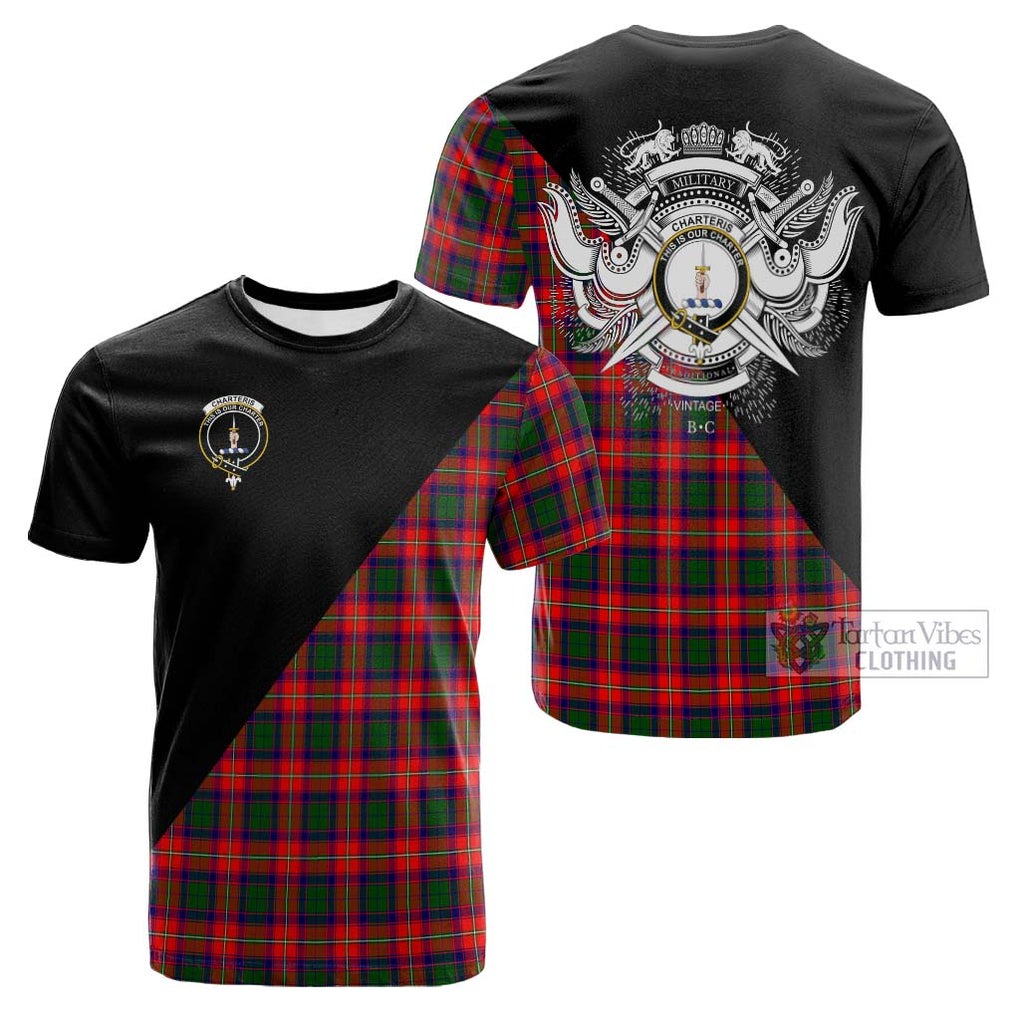 Tartan Vibes Clothing Charteris Tartan Cotton T-shirt with Family Crest and Military Logo Style