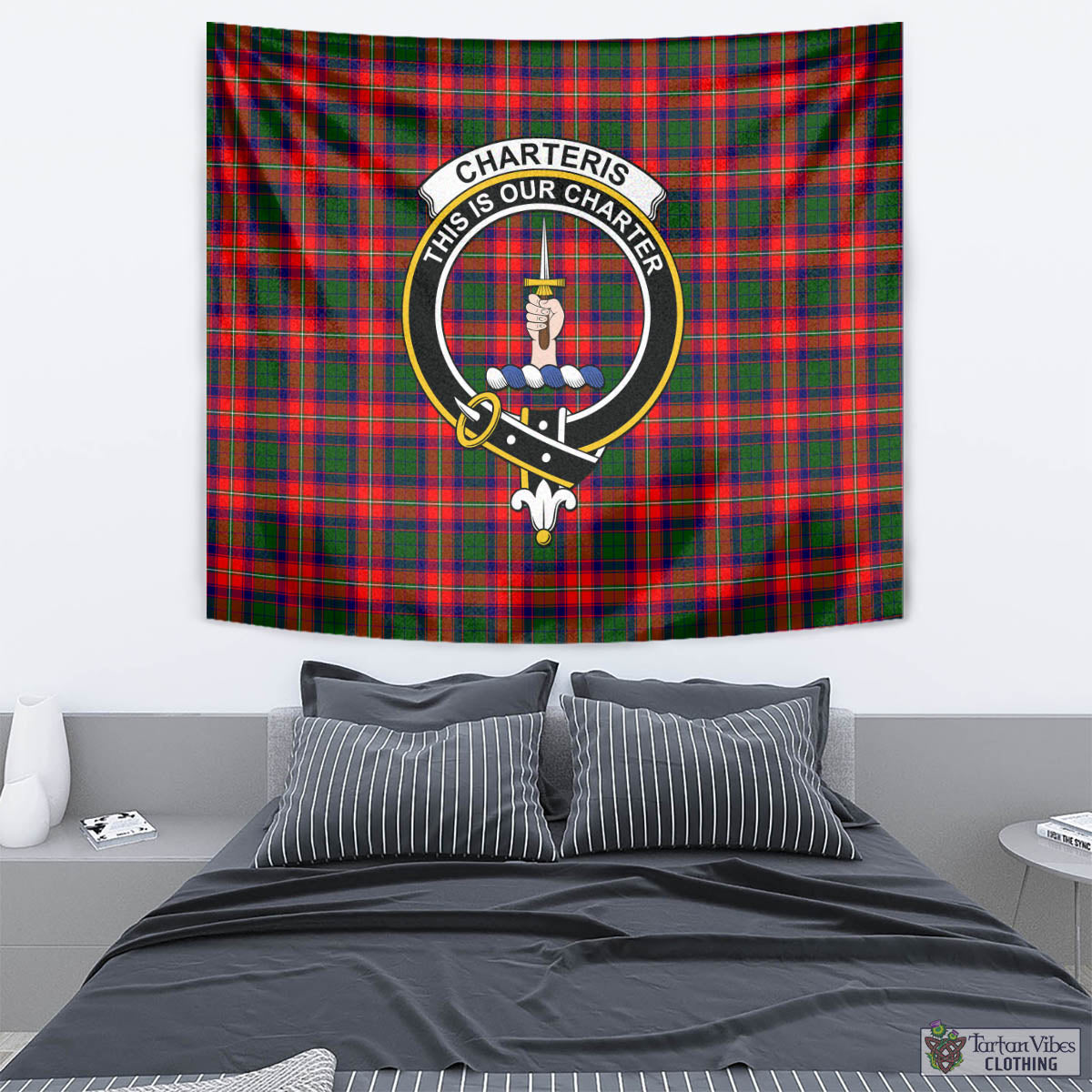 Tartan Vibes Clothing Charteris Tartan Tapestry Wall Hanging and Home Decor for Room with Family Crest