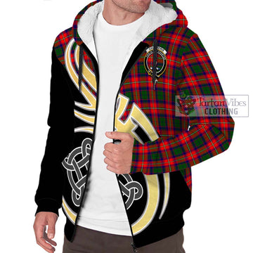 Charteris Tartan Sherpa Hoodie with Family Crest and Celtic Symbol Style