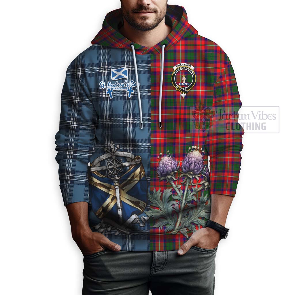 Tartan Vibes Clothing Charteris Tartan Hoodie Happy St. Andrew's Day Half Tartan Style