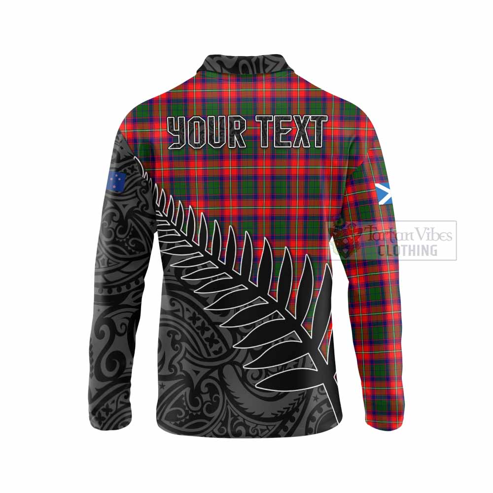 Tartan Vibes Clothing Charteris Crest Tartan Long Sleeve Polo Shirt with New Zealand Silver Fern Half Style