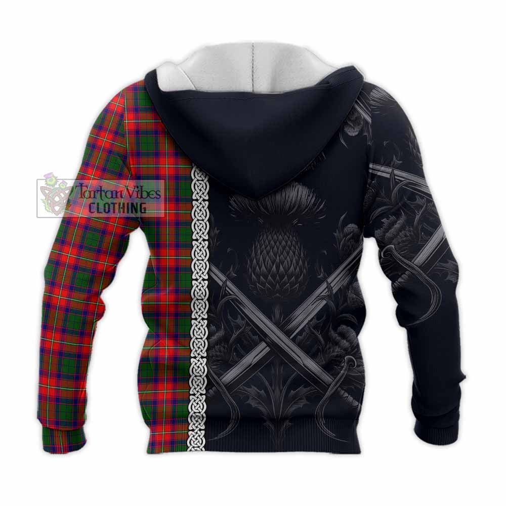 Tartan Vibes Clothing Charteris Tartan Knitted Hoodie with Family Crest Cross Sword Thistle Celtic Vibes